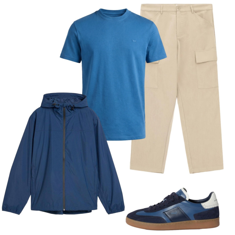 Outfit uomo - Sabbia e Mare. Stile Casual per Tutti i giorni. Abbinamento con giacche, pantaloni cargo, t-shirt, sneakers.