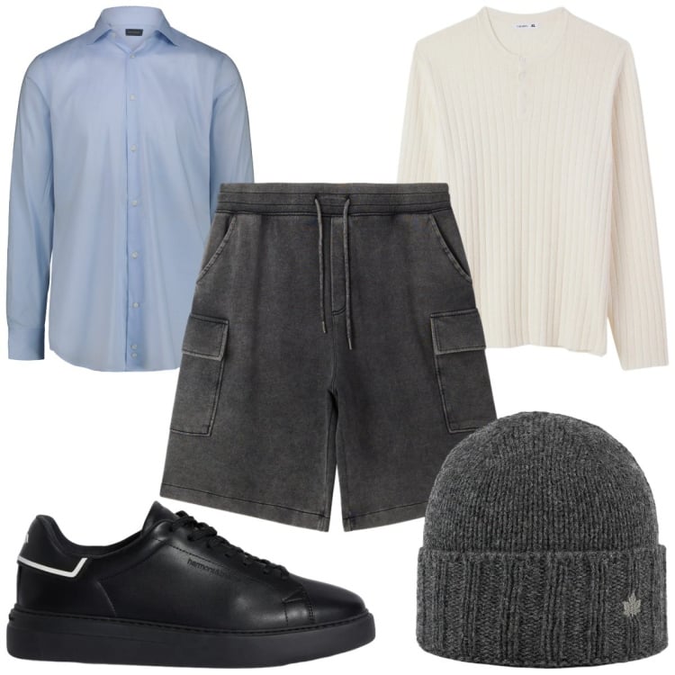 Outfit uomo - Total look #2368482. Stile Casual per Tutti i giorni. Abbinamento con sneakers, cappelli, camicie, maglieria, bermuda.