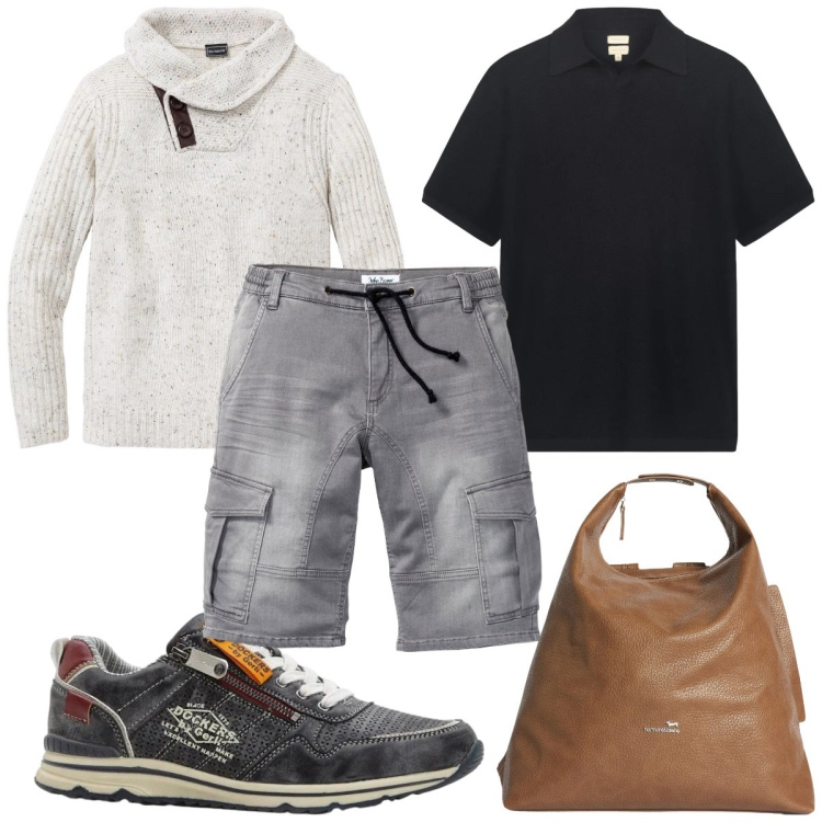 Outfit uomo - Total look #2368488. Stile Trendy per Tutti i giorni. Abbinamento con maglieria, bermuda, sneakers, borse sportive, polo.