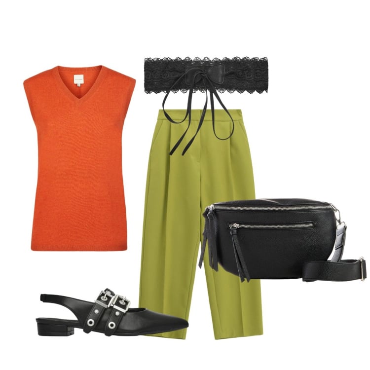 Outfit donna - La cintura particolare. Stile Preppy per Ufficio. Abbinamento con marsupi, cinture, ballerine, pantaloni, maglieria.