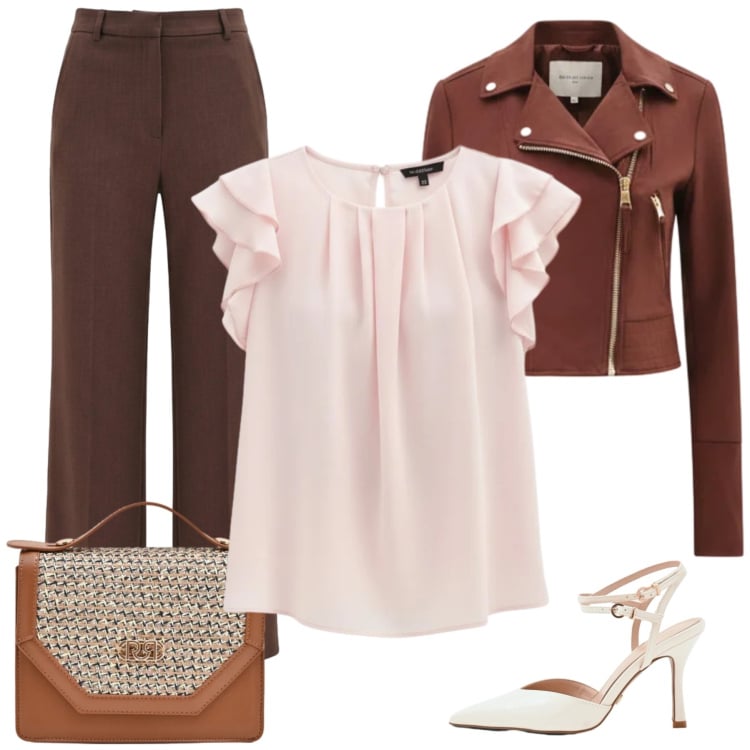 Outfit donna - Chocolate & Rose Sorbet. Stile Casual chic per Tutti i giorni. Abbinamento con top, pochette, décolleté, giacche, pantaloni.