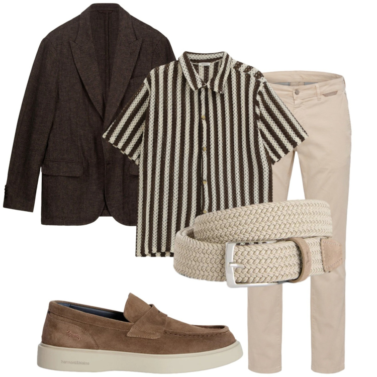 Outfit uomo - Righe. Stile Urban per Tutti i giorni. Abbinamento con camicie a manica corta, cinture, pantaloni, scarpe stringate, giacche.