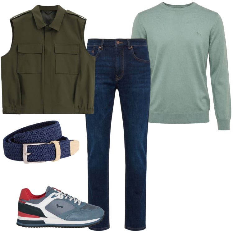 Outfit uomo - Gilet. Stile Casual per Tutti i giorni. Abbinamento con sneakers, cinture, jeans, pullovers, gilet.