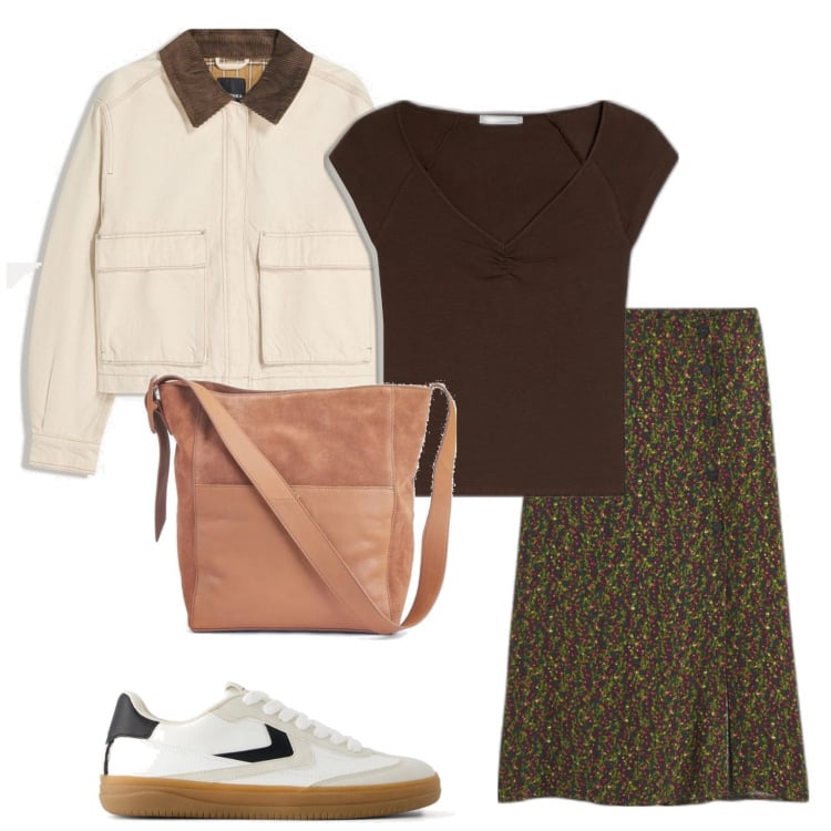 Outfit mujer - Urban style. Estilo Urban para Todos los días. Combinación con minifaldas, bolso tote, blazers, sneakers, camiseta.