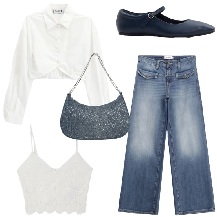 Outfit donna - Hippie chic. Stile Chic per Tutti i giorni. Abbinamento con ballerine, borse a tracolla, top, jeans, camicie.