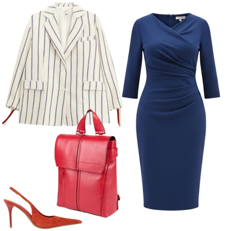 Outfit donna - Total look #2368593. Stile Chic per Ufficio. Abbinamento con zaini, décolleté, vestiti midi/longuette, blazer.