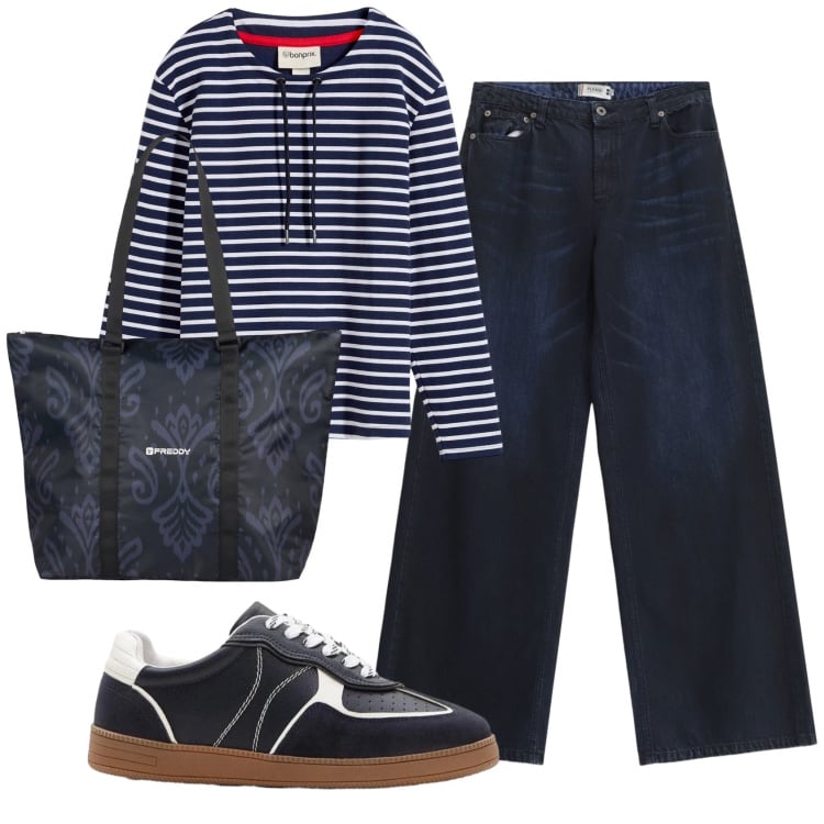 Outfit donna - Total look #2368625. Stile Casual per Tutti i giorni. Abbinamento con sneakers, felpe, jeans, shopping bag.