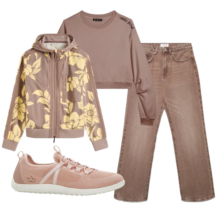 Outfit donna - Total look #2368630. Stile Casual per Tutti i giorni. Abbinamento con felpe, sneakers, jeans dritti, felpe.