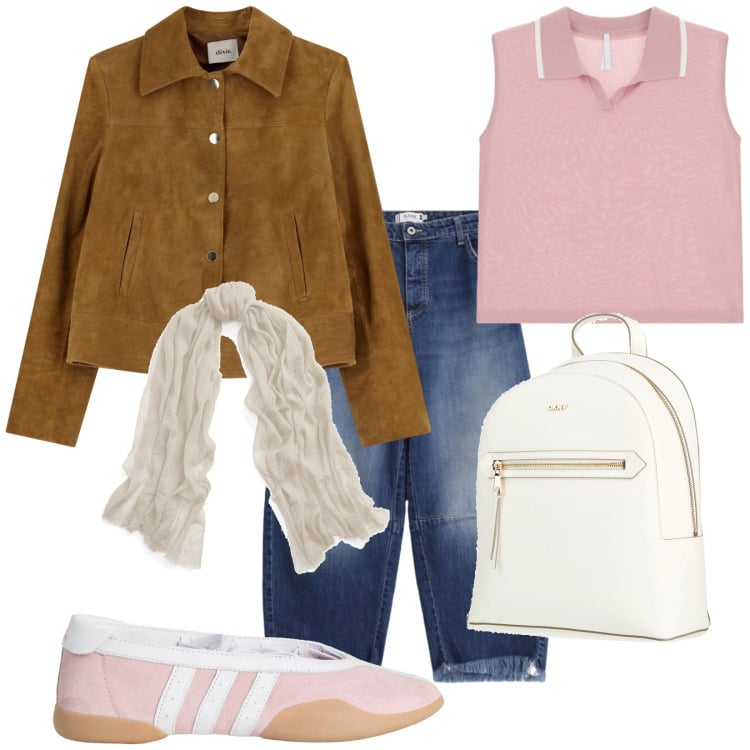 Outfit donna - Total look #2368643. Stile Casual per Tutti i giorni. Abbinamento con zaini, ballerine, sciarpe, jeans, canottiere, giacche.