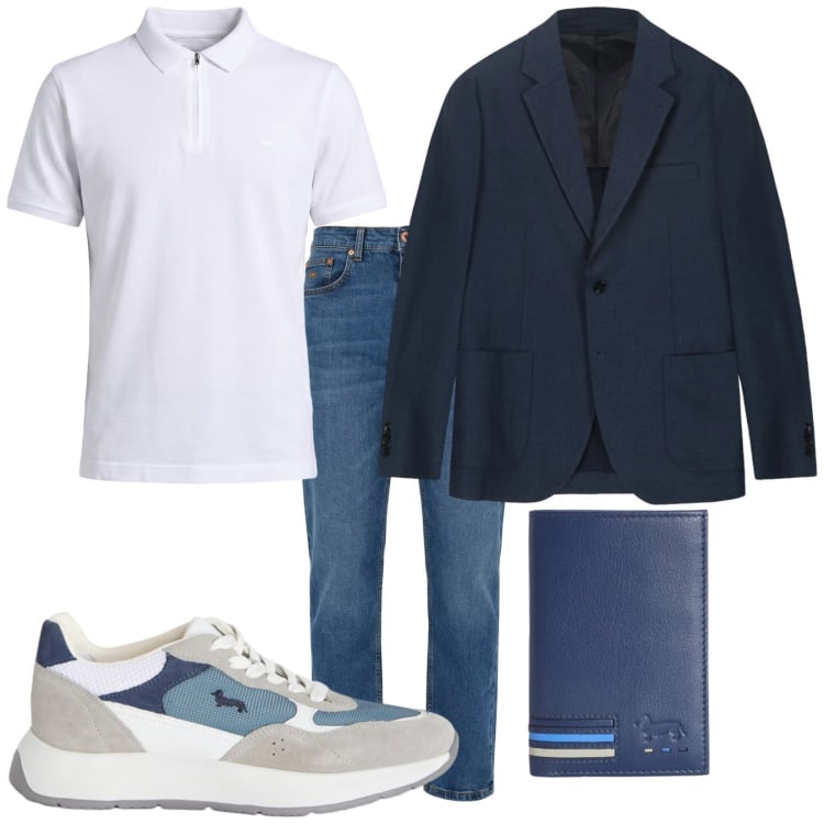 Outfit uomo - Total look #2368644. Stile Trendy per Tutti i giorni. Abbinamento con sneakers, portafogli, polo, jeans, giacche.