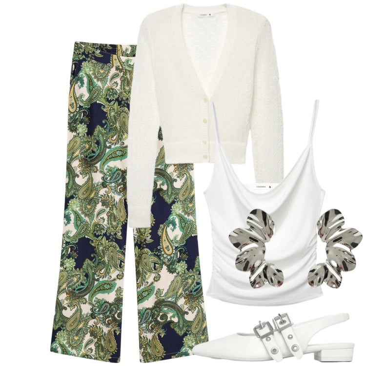 Outfit donna - W le ballerine. Stile Casual chic per Tutti i giorni. Abbinamento con pantaloni, cardigans, ballerine, canottiere, orecchini.