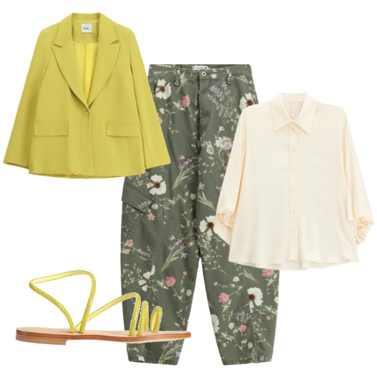 Outfit donna - Gelato al Bergamotto. Stile Casual chic per Tutti i giorni. Abbinamento con ciabatte, pantaloni cargo, camicie, blazer.