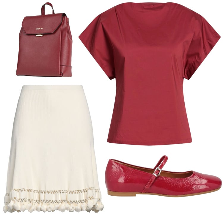 Outfit donna - Le mie ballerine rosse. Stile Romantica per Tutti i giorni. Abbinamento con minigonne, top, ballerine, zaini.