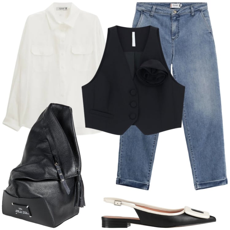 Outfit donna - La ballerina che completa lo stile. Stile Glamour per Ufficio. Abbinamento con ballerine, zaini, jeans, camicie, gilet.