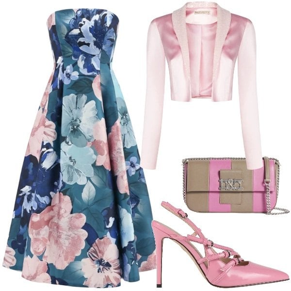 Outfit donna - Stile romantico primaverile. Stile Romantica per Cerimonia. Abbinamento con décolleté, borse a spalla, vestiti midi/longuette, bolero.