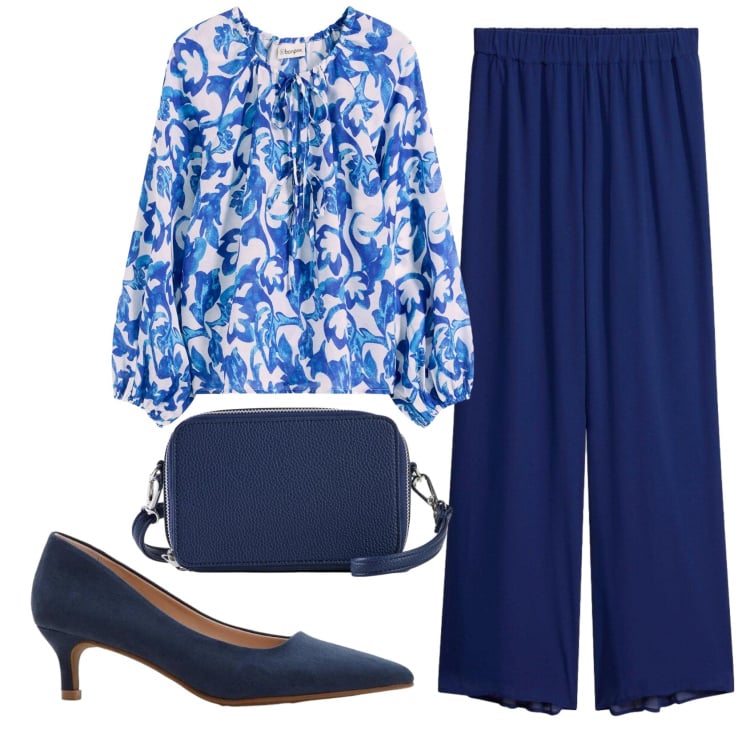 Outfit donna - Total look #2368701. Stile Romantica per Serata fuori. Abbinamento con tuniche, décolleté, borse a tracolla, pantaloni.