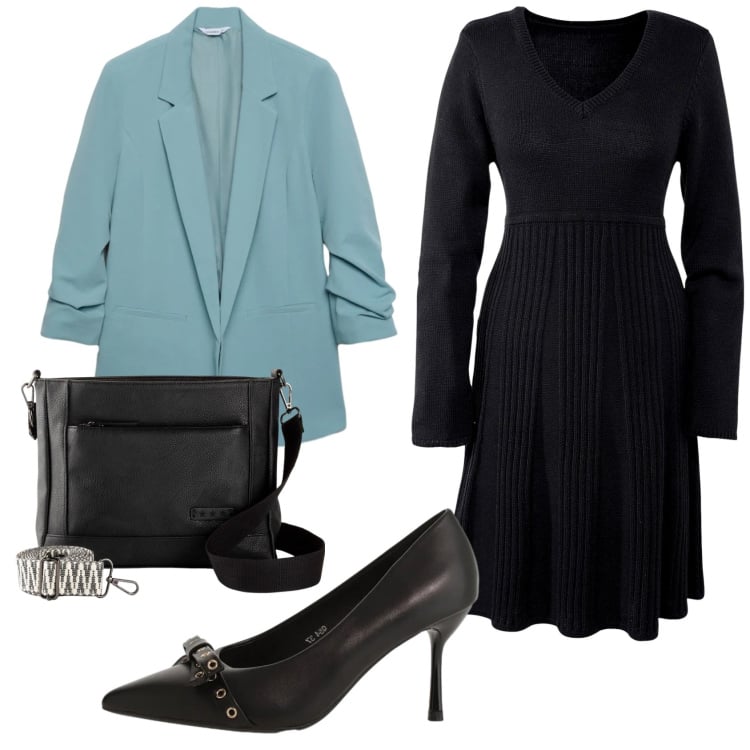 Outfit donna - Total look #2368708. Stile Bon Ton per Ufficio. Abbinamento con vestiti, borse a tracolla, blazer, décolleté.