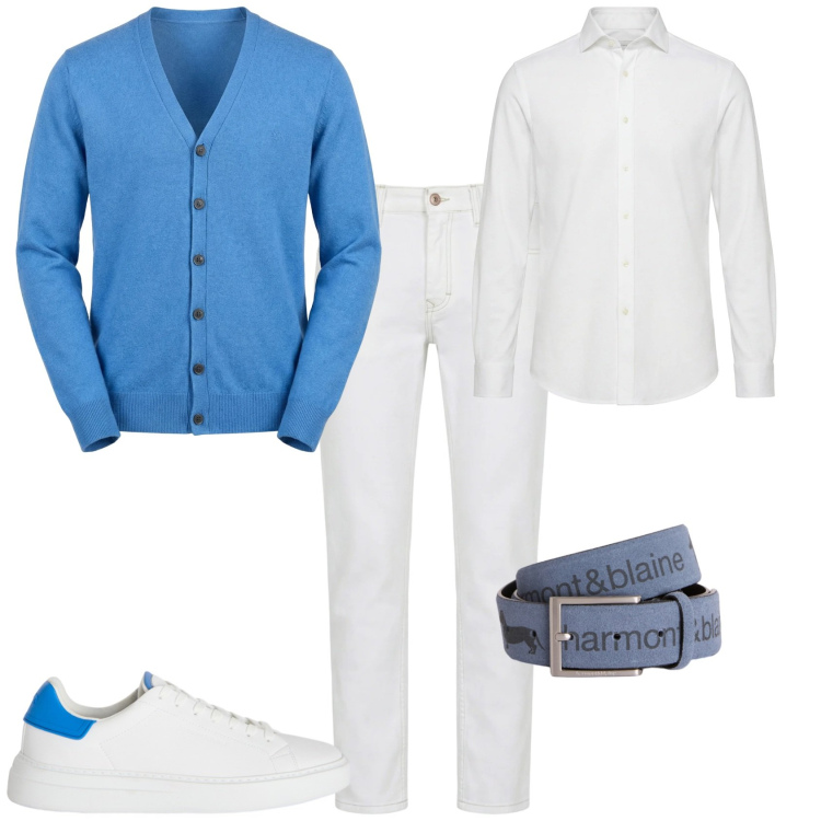 Outfit uomo - Trendy ufficio tempo libero. Stile Trendy per Tutti i giorni. Abbinamento con jeans, cinture, sneakers, camicie, cardigans.