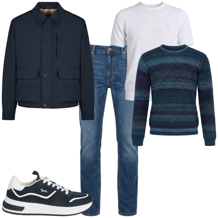 Outfit uomo - Casual ufficio tempo libero. Stile Casual per Tutti i giorni. Abbinamento con jeans, sneakers, t-shirt, pullovers, piumini.