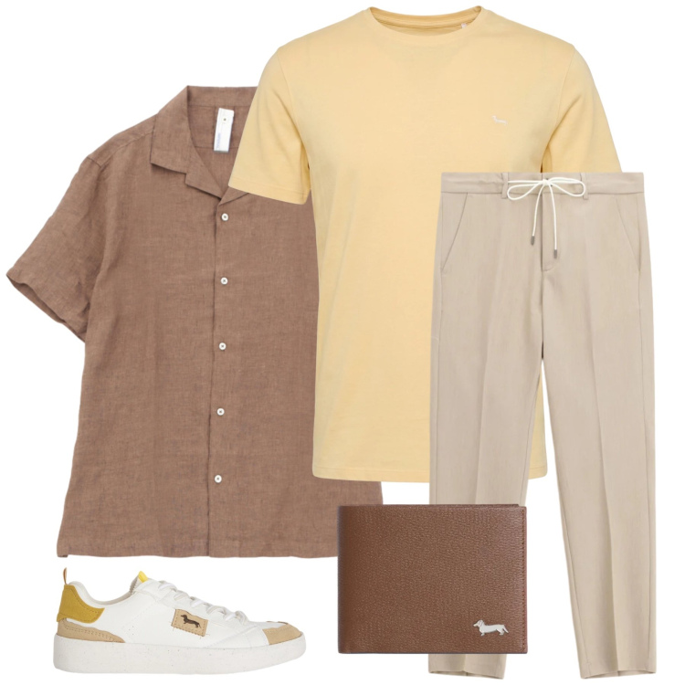 Outfit uomo - Golden Earth. Stile Trendy per Tutti i giorni. Abbinamento con sneakers, portafogli, t-shirt, pantaloni, camicie a manica corta.