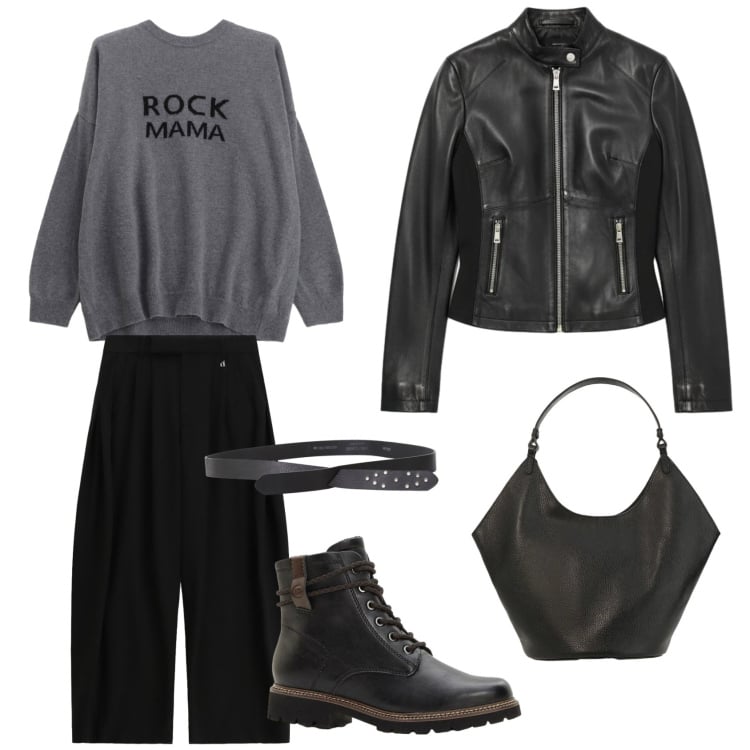 Outfit donna - Rock on. per Serata fuori. Abbinamento con stivaletti, giacche, cinture, maglieria, borse a spalla, pantaloni.