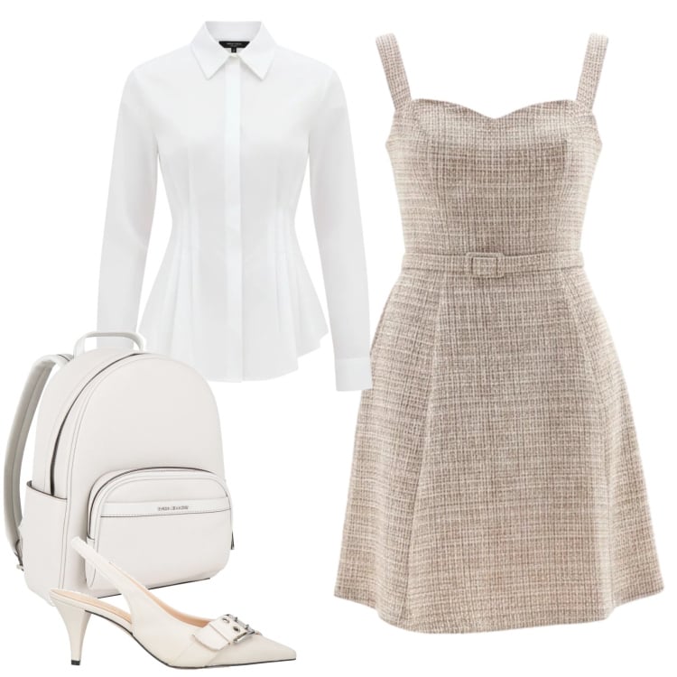 Outfit donna - Eleganza Classica e Chic. Stile Romantica per Tutti i giorni. Abbinamento con zaini, décolleté, camicie, vestiti corti.