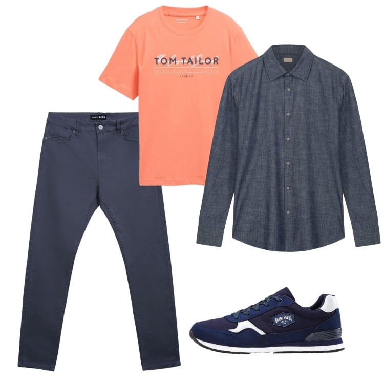 Outfit uomo - Primavera. Stile Casual per Tutti i giorni. Abbinamento con sneakers, t-shirt, pantaloni skinny, camicie.