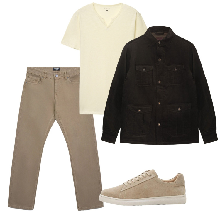 Outfit uomo - Wood mood. Stile Casual per Tutti i giorni. Abbinamento con sneakers, jeans, cappotti, t-shirt.