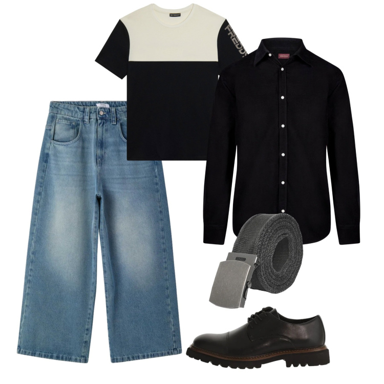 Outfit uomo - Primavera. Stile Casual per Tutti i giorni. Abbinamento con cinture, jeans, scarpe stringate, t-shirt, camicie.