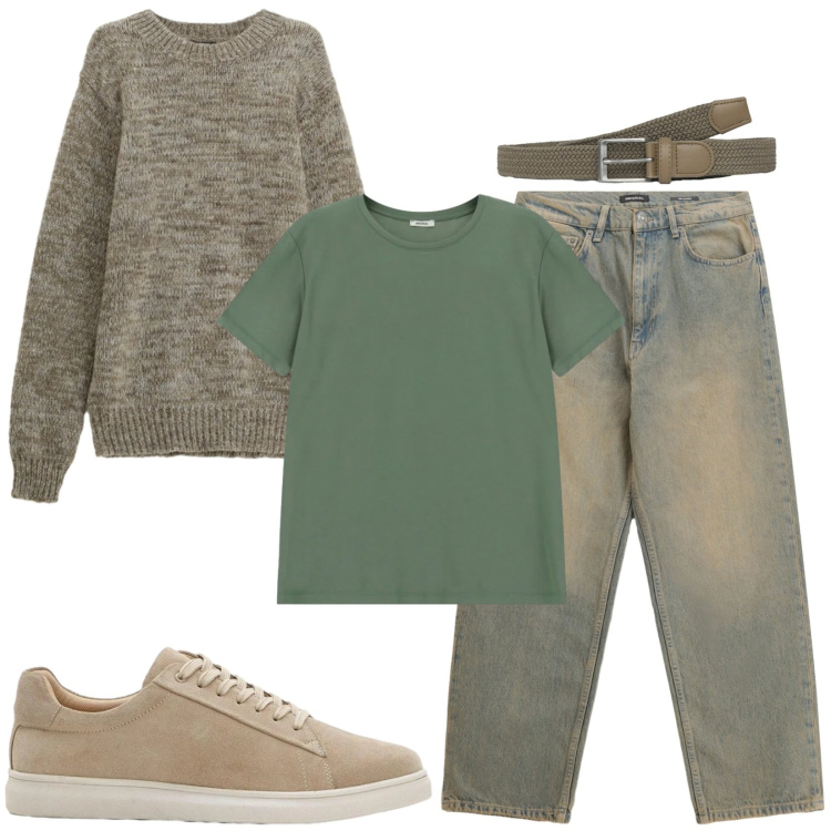 Outfit uomo - Total look #2368790. Stile Trendy per Tutti i giorni. Abbinamento con sneakers, cinture, t-shirt, jeans, maglieria.