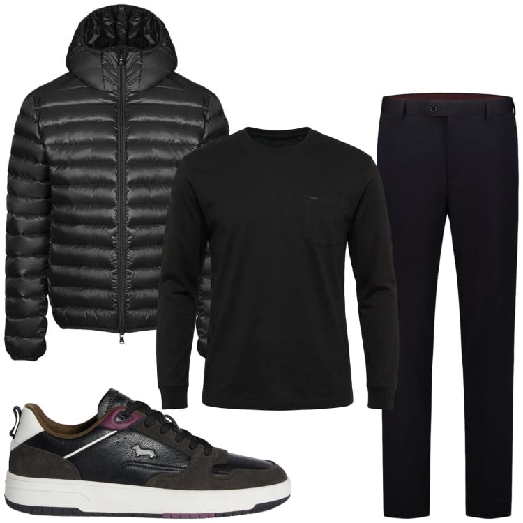 Outfit uomo - Total look #2368803. Stile Trendy per Tutti i giorni. Abbinamento con sneakers, t-shirt, bomber, pantaloni.