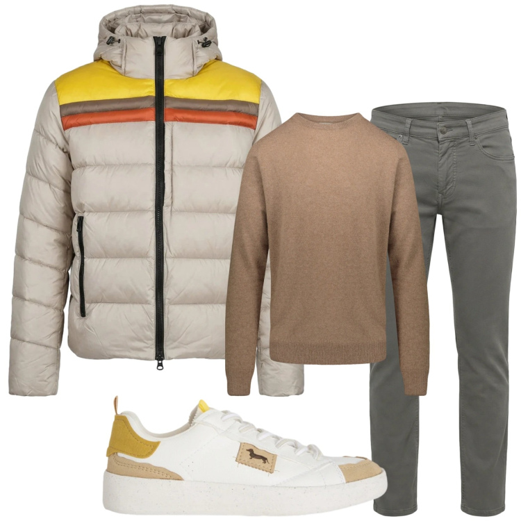 Outfit uomo - Total look #2368804. Stile Trendy per Tutti i giorni. Abbinamento con sneakers, pantaloni, piumini, maglieria.