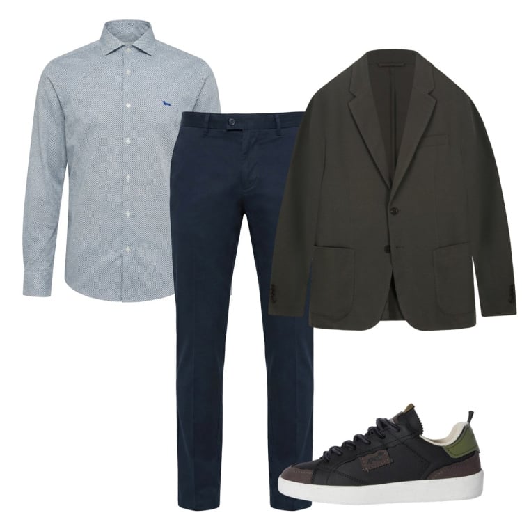 Outfit uomo - Passeggiata. Stile Casual per Tutti i giorni. Abbinamento con camicie, sneakers, pantaloni chino, giacche.
