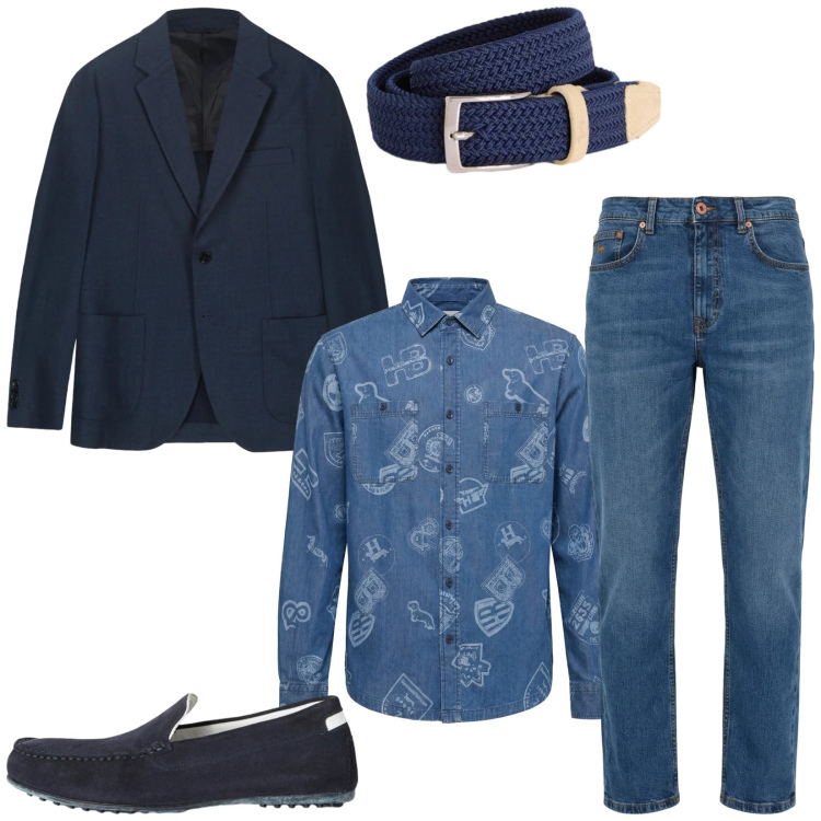 Outfit uomo - Total look #2368814. Stile Trendy per Serata speciale. Abbinamento con scarpe stringate, cinture, jeans, camicie, giacche.