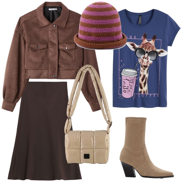 Outfit donna - Urban & funny. Stile Urban per Tutti i giorni. Abbinamento con t-shirt, stivaletti, bomber, gonne longuette, borse a spalla, cappelli.
