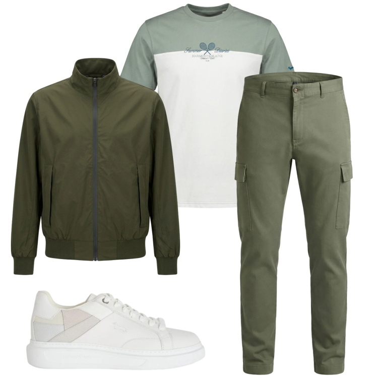 Outfit uomo - Total look #2368823. Stile Casual per Tutti i giorni. Abbinamento con sneakers, t-shirt, pantaloni cargo, giacche.