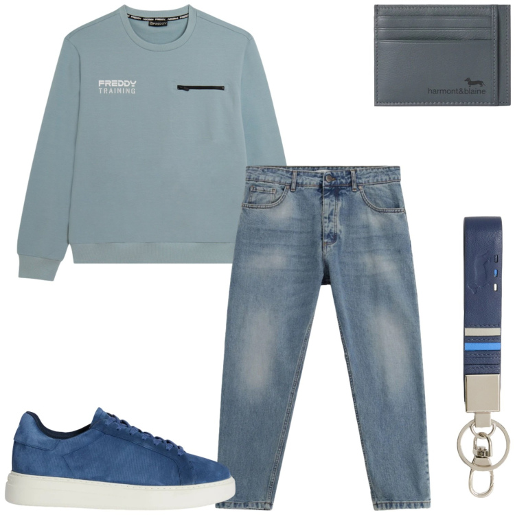 Outfit uomo - Total look #2368824. Stile Casual per Tutti i giorni. Abbinamento con portachiavi, sneakers, portafogli, jeans, felpe.