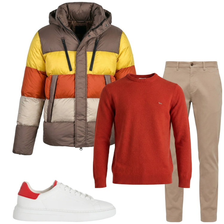 Outfit uomo - Total look #2368828. Stile Trendy per Tutti i giorni. Abbinamento con sneakers, pullovers, pantaloni chino, piumini.