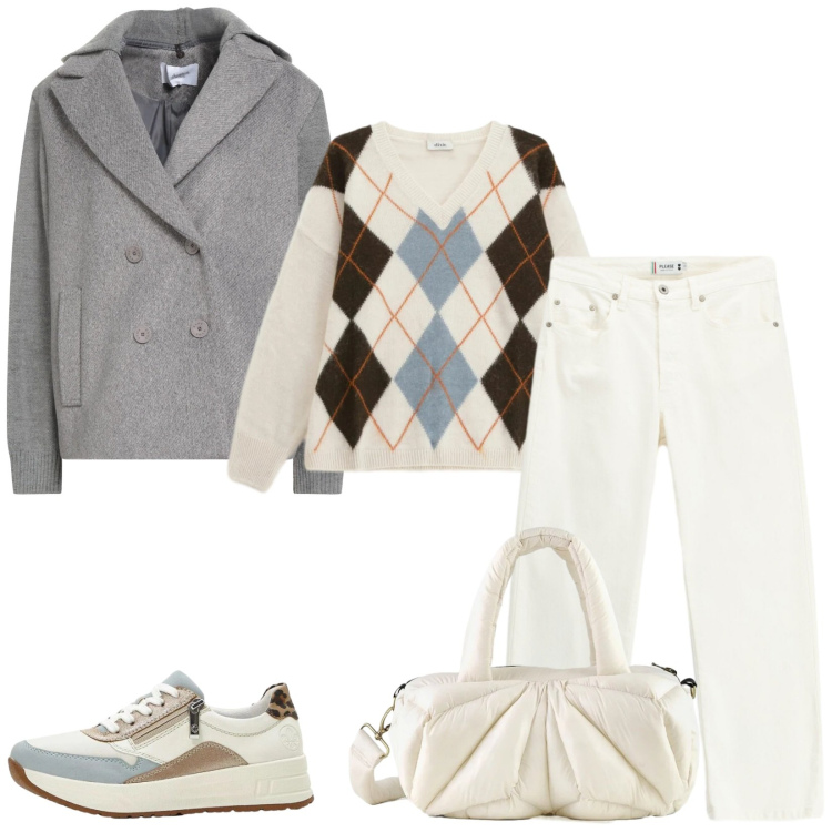 Outfit donna - Total look #2368831. Stile Casual chic per Tutti i giorni. Abbinamento con caban, sneakers, maglieria, pantaloni, borse a mano.