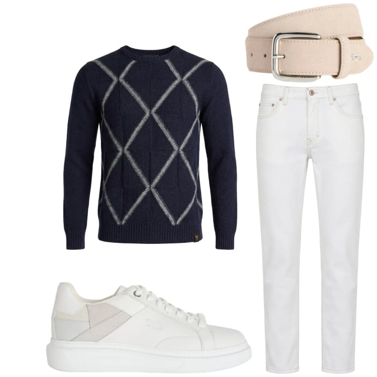 Outfit uomo - Total look #2368835. Stile Trendy per Tutti i giorni. Abbinamento con sneakers, jeans, cinture, maglieria.