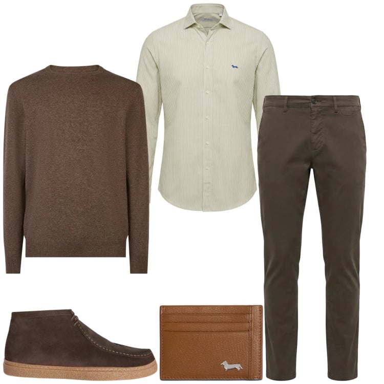 Outfit uomo - Total look #2368856. Stile Business/Elegante per Ufficio. Abbinamento con portafogli, stivali e stivaletti, pantaloni chino, camicie, maglieria.