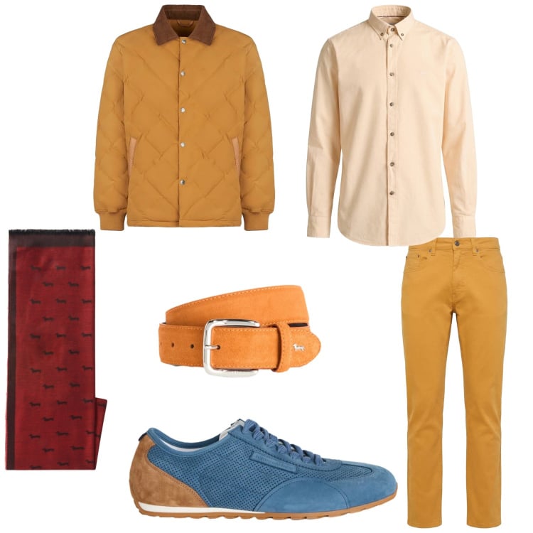 Outfit uomo - Total look #2368858. Stile Trendy per Ufficio. Abbinamento con sneakers, cinture, sciarpe, camicie, pantaloni, giacche.