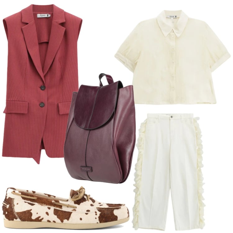 Outfit donna - Il gilet over. Stile Minimal per Tutti i giorni. Abbinamento con zaini, gilet, pantaloni, camicie a manica corta, mocassini.