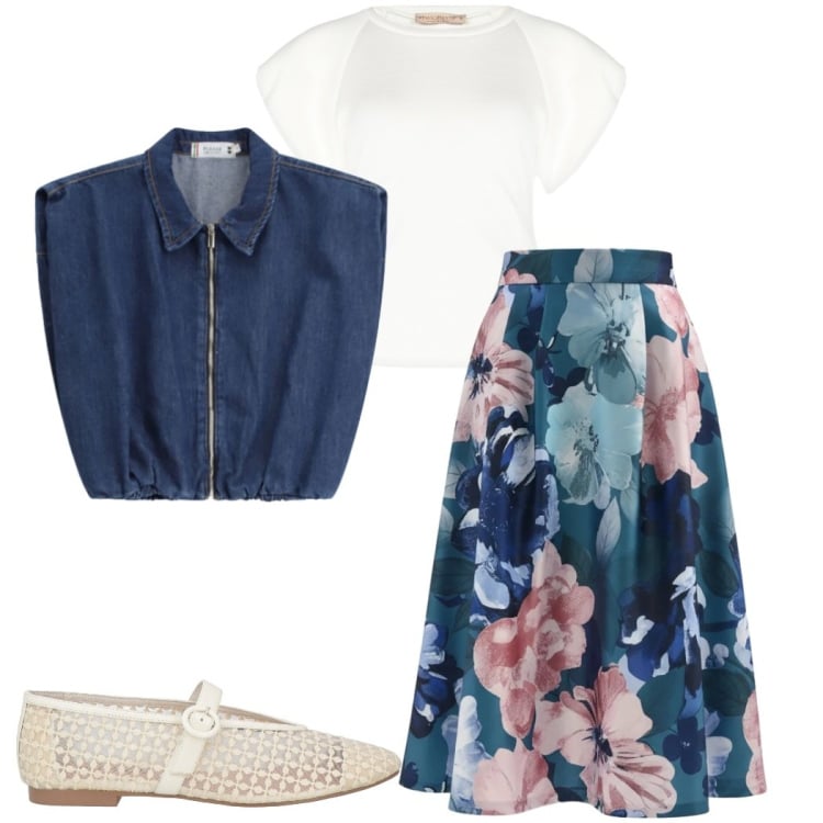 Outfit donna - I ritorno delle ballerine. Stile Boho per Tutti i giorni. Abbinamento con ballerine, gilet, t-shirt, gonne longuette.