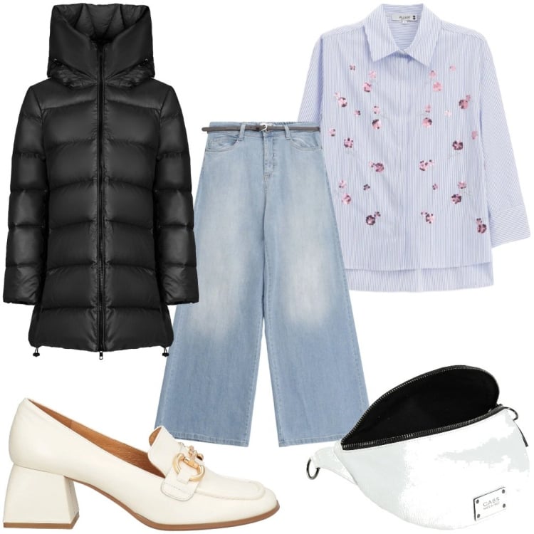 Outfit donna - Total look #2368946. Stile Casual per Tutti i giorni. Abbinamento con marsupi, mocassini, camicie, jeans, cappotti.