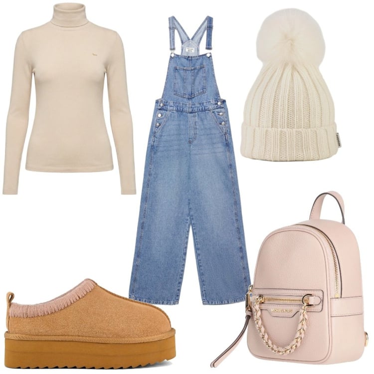 Outfit donna - Total look #2368956. Stile Trendy per Tutti i giorni. Abbinamento con zaini, maglieria, salopette, berretti, sabot.