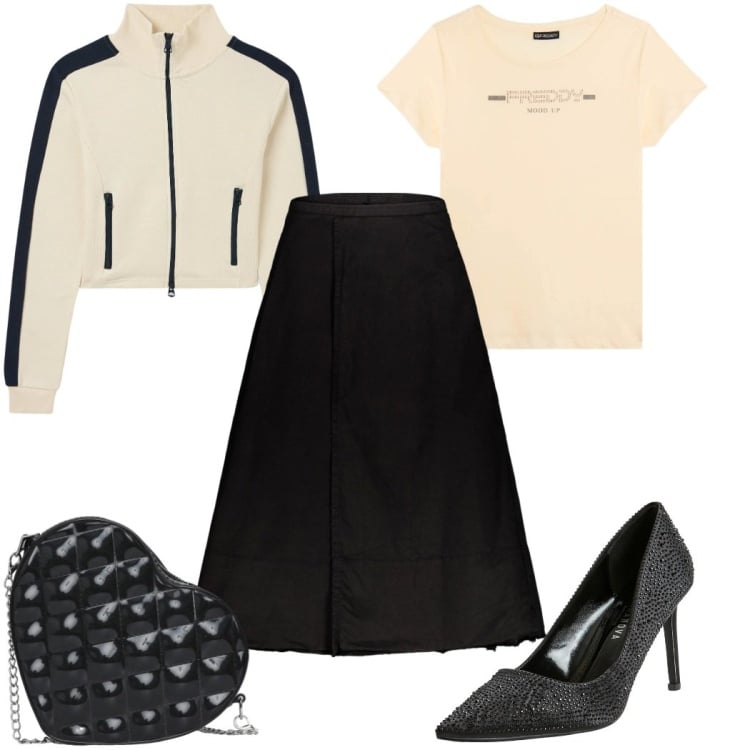 Outfit donna - Total look #2368957. Stile Sporty chic per Tutti i giorni. Abbinamento con borse a tracolla, décolleté, felpe, t-shirt, gonne lunghe.