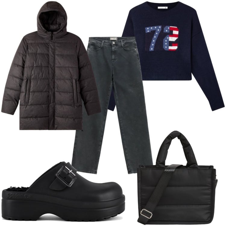 Outfit donna - Total look #2368959. Stile Basic per Tutti i giorni. Abbinamento con bomber, shopping bag, t-shirt, jeans dritti, sandali.