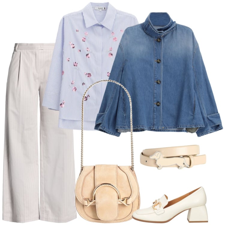 Outfit donna - Un po\' di leggerezza. Stile Casual chic per Ufficio. Abbinamento con marsupi, mocassini, pantaloni, cinture, camicie, blazer.