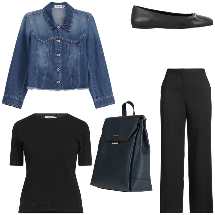 Outfit donna - Essential basic. Stile Basic per Tutti i giorni. Abbinamento con pullovers, pantaloni, zaini, ballerine, blazer.